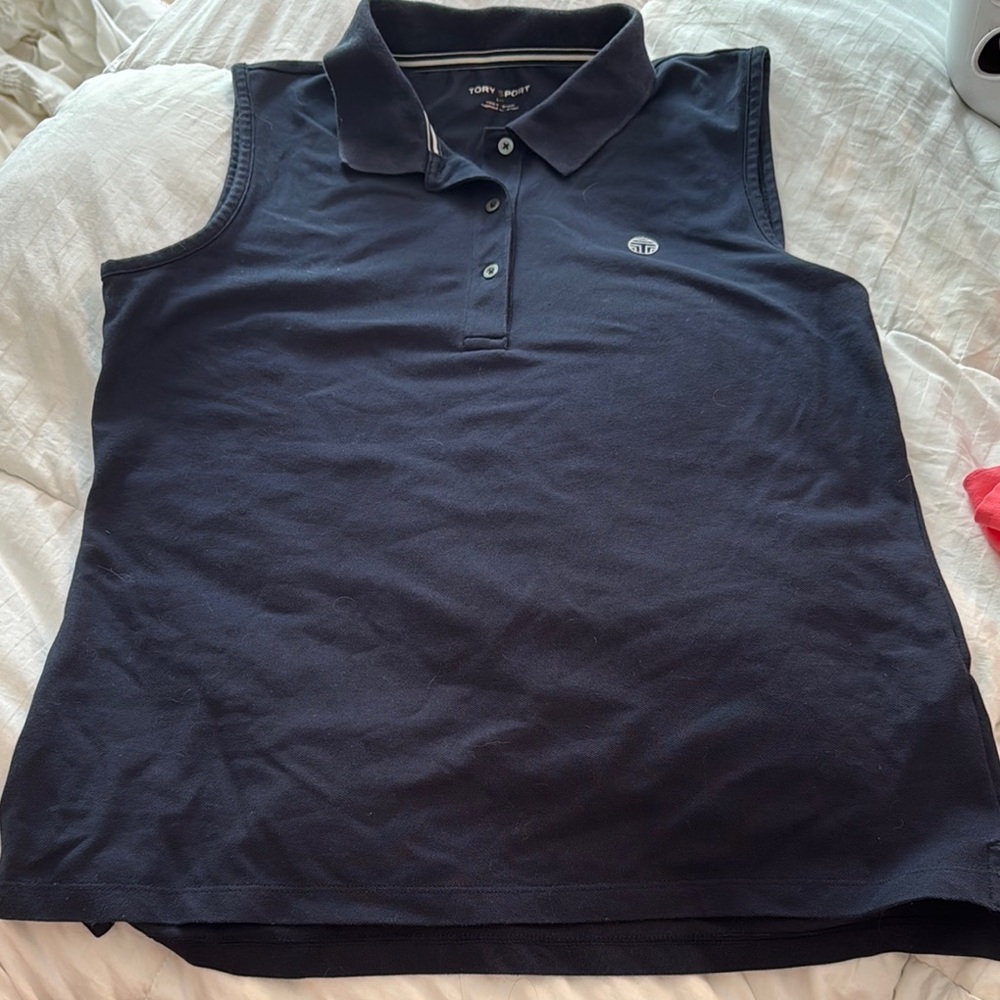 Tory Sport Black Boxy Muscle Tee Polo